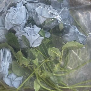 Silk Light Blue Rose Stem Bouquet - Artificial Floral Arrangement